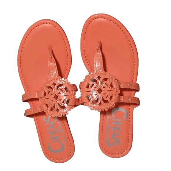 Circus Sam Edelman Canyon orange faux patent leather flip flop sandals 7.5M - Picture 7 of 9